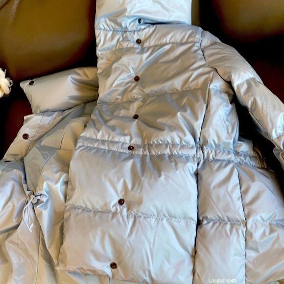 Land’s End down hyper dry water resistant puffer jacket ice blue MED PETITE - Picture 8 of 16
